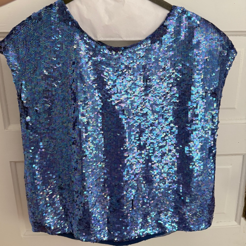 Blue Sequin Silk Women's Top